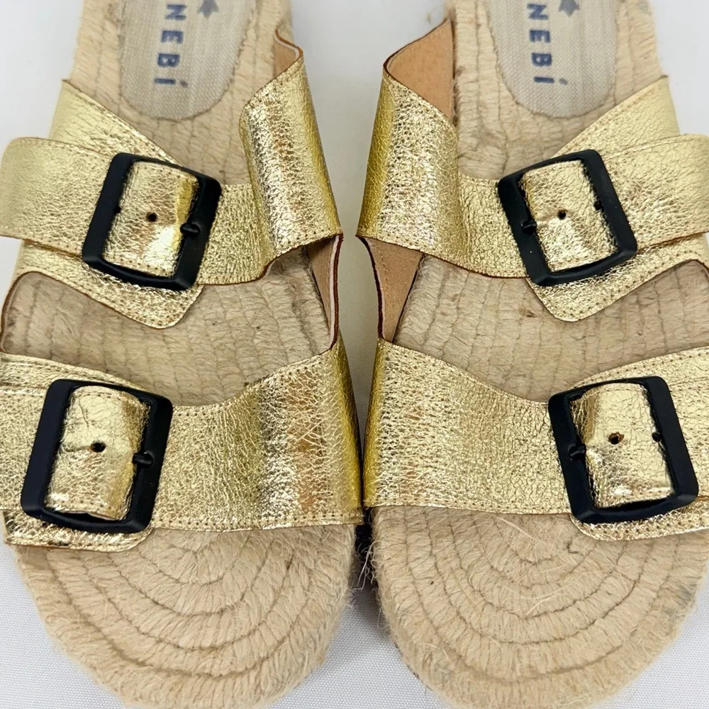 Manebi Women’s Size 39 Nordic Metallic Gold Leather Espadrille Sandals